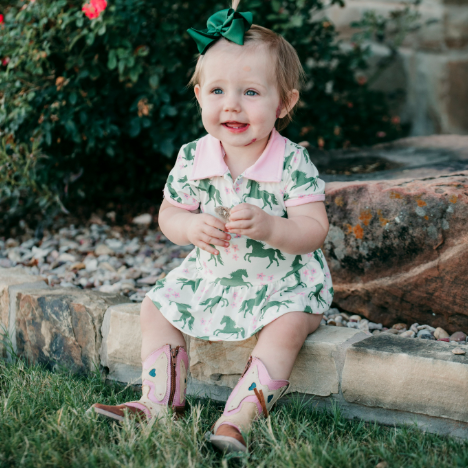 Green & Pink Horse Onesie Dress, Size 0-2T (Pack of 8)  Shea Baby Wholesale
