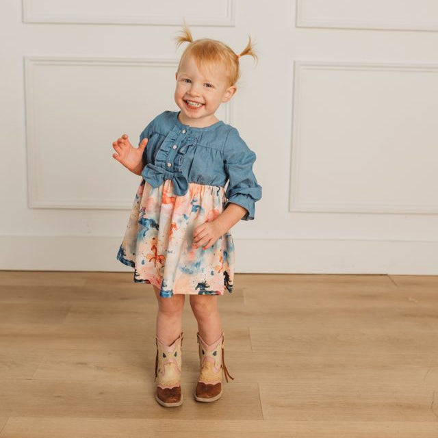 5t denim dress Watercolor Horse Dress, Sizes 0-5T (Pack of 7) – Shea Baby Wholesale feminine look Faeriesty Plus Size Women's Colour:BLACK AND WHITE STRIPED fabric-mikado