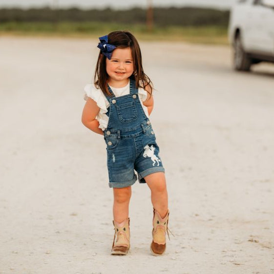 Raring Horse Denim Shorts Overalls , Size 6-12M-5T (Sold in pack of 6)