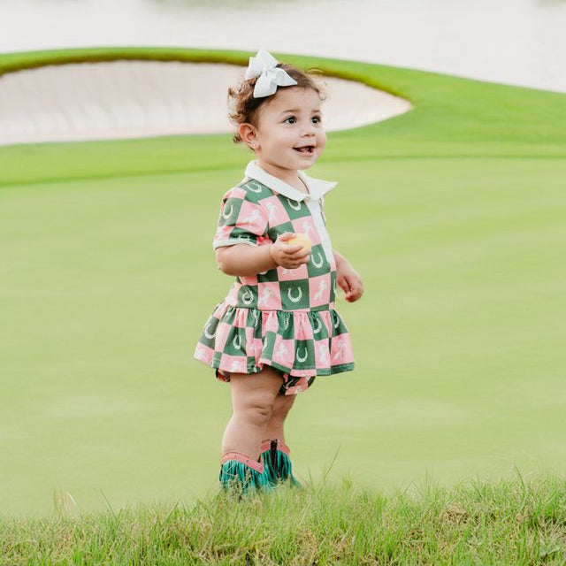 Checkered Horse Onesie Dress, Size 0-2T (Pack of 8)