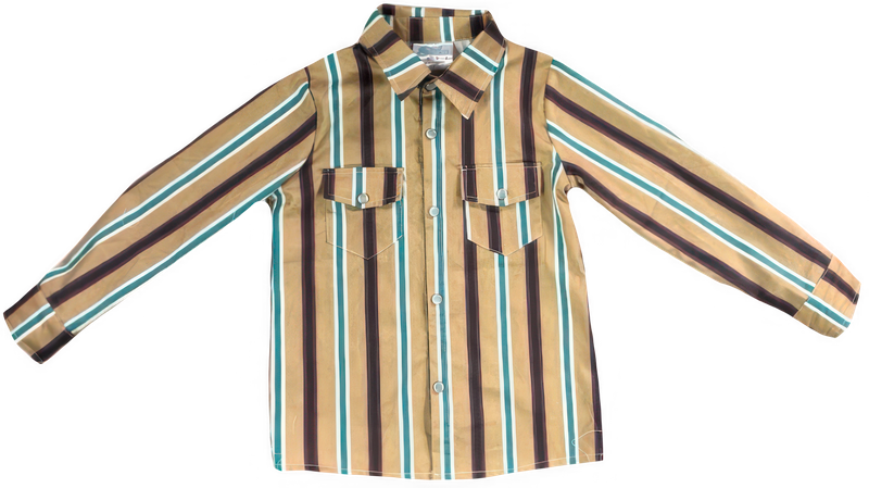 YOUTH Tan Stripe Vintage LS Pearl Snap Shirt, Size 8-12 ( Sold pack of 6)