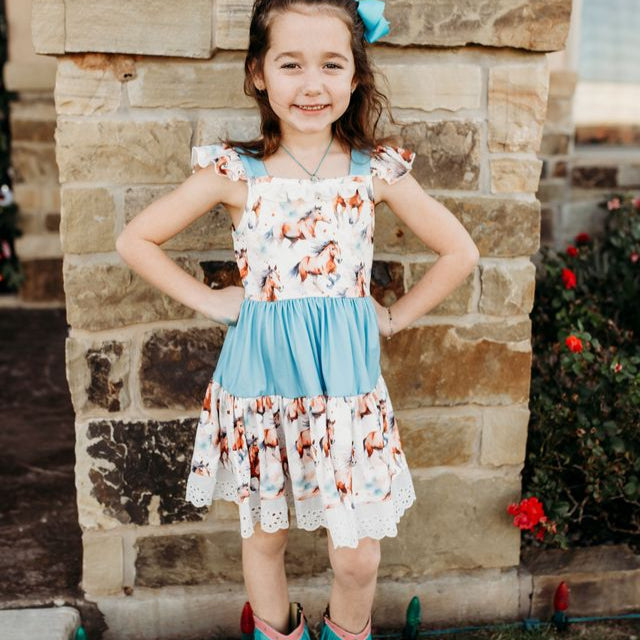 Running Horse Ruffle Dress, Size 0-5T (Sold pack of 7)