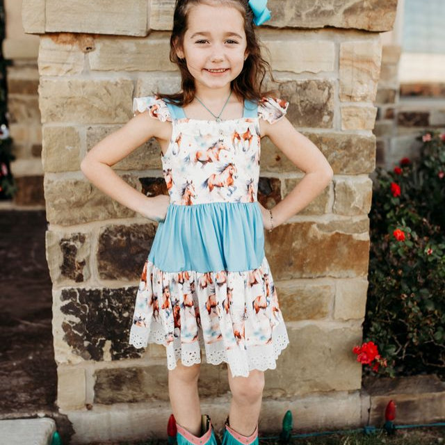 Running Horse Ruffle Dress, Size 6-7T (Sold pack of 2)