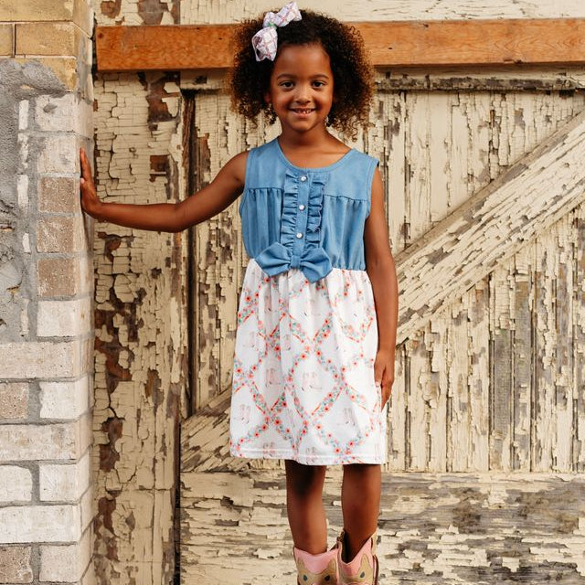 Floral Boot Denim Dress, Size 0-5T (Sold pack of 7)