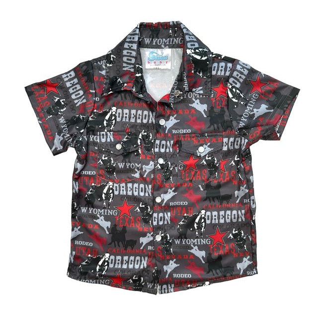 YOUTH Rodeo Road Black SS Pearl Snap Shirt, Size 8-12 ( Sold pack of 6)