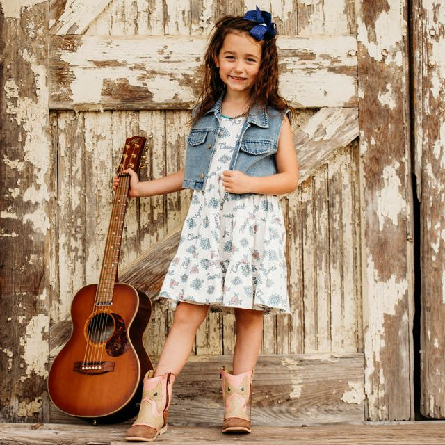 Two PC Retro Cowgirl Vest & Dress Set, 6-7 (Sold pack of 2)