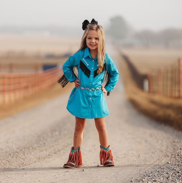 Teal Cowgirl Vintage LS Dress, Size 6-7 (Sold pack of 2)
