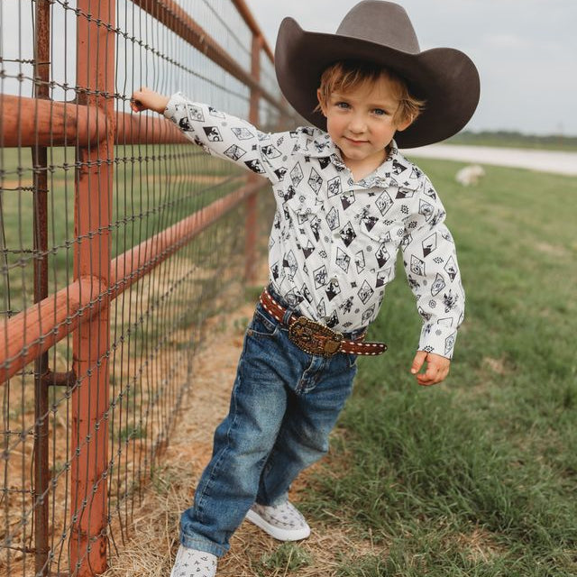 Diamond Long Sleeve Pearl Snap Shirt, Size 2T-5T (Sold pack of 8)