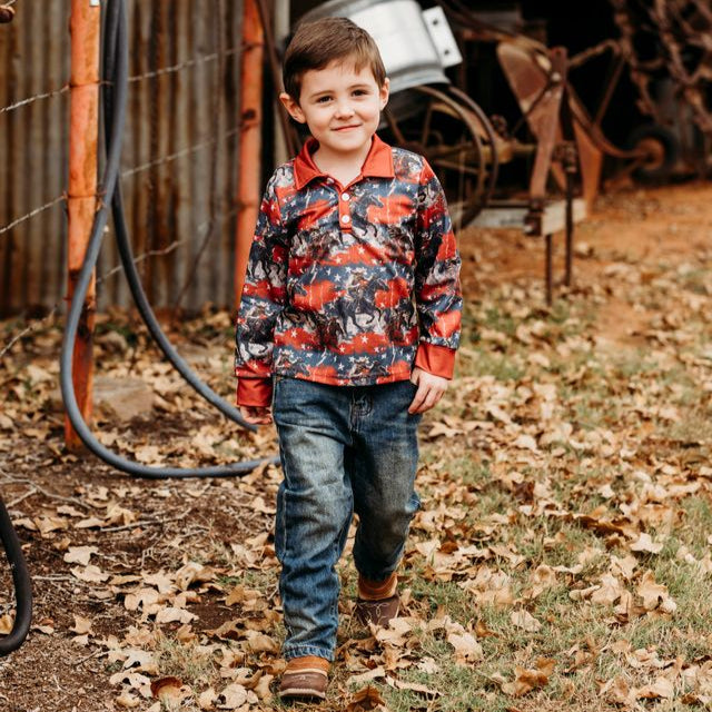 USA Cowboy LS Polo Shirt, 2T-5T (Sold pack of 8)