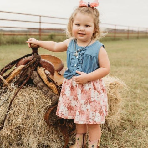 Plaid Bucking Horse Denim Dress, Size 0-5T (Sold pack of 7)