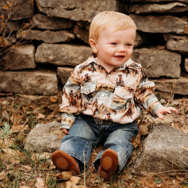 Sunrise Cowboy LS Pearl Snap Onesie, Size 0-18M ( Sold pack of 6)