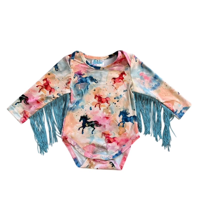 Watercolor Horse LS Fringe Onesie, Size 0-2T (Pack of 8)