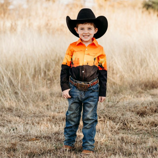 Retro Cowboy Orange LS Pearl Snap Shirt, Size 6-7 (Sold pack of 4)