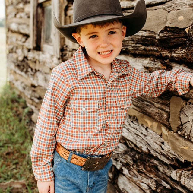 Plaid Red/ Blue LS Pearl Snap Shirt, 6-7 (Sold pack of 4)