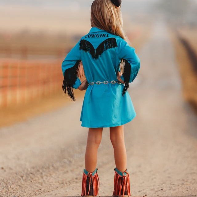 Teal Cowgirl Vintage LS Dress, Size 6-7 (Sold pack of 2)