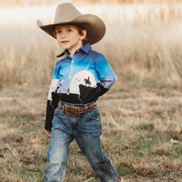 Retro Cowboy Blue LS Pearl Snap Shirt, Size 2T-5T (Sold pack of 8)