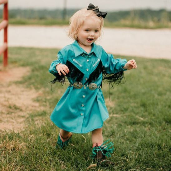 Teal Cowgirl Vintage LS Dress, Size 0-5T (Sold pack of 7)