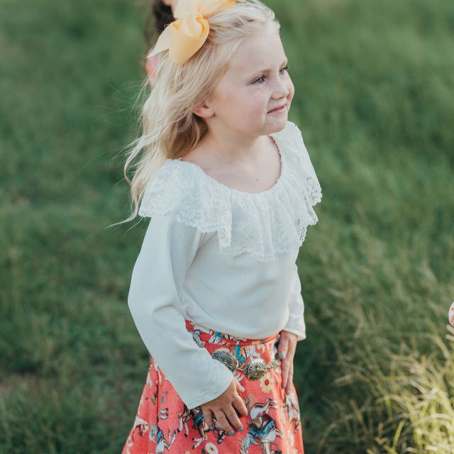Cream Lace LS Shirt, Size 3T-5T (Sold pack of 6)
