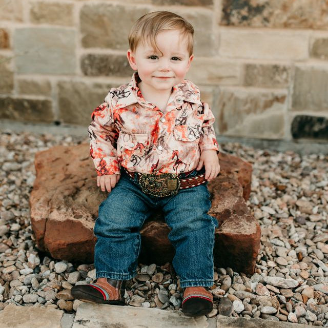 Traveling Cowboy LS Pearl Snap Onesie, Size 0-18M ( Sold pack of 6)