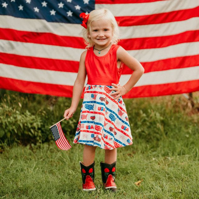 Red Patriotic Truck Dress, Size 0-5T (Sold pack of 7)