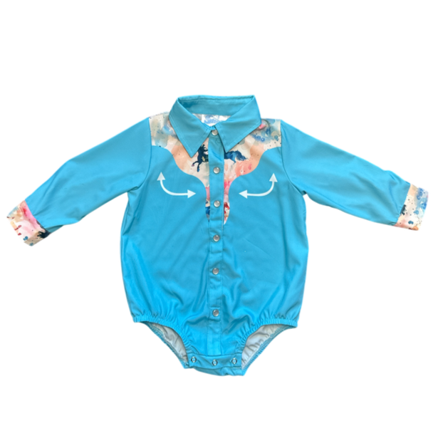 Watercolor Horse LS Pearl Snap Onesie, Size 0-2T  (Pack of 8)