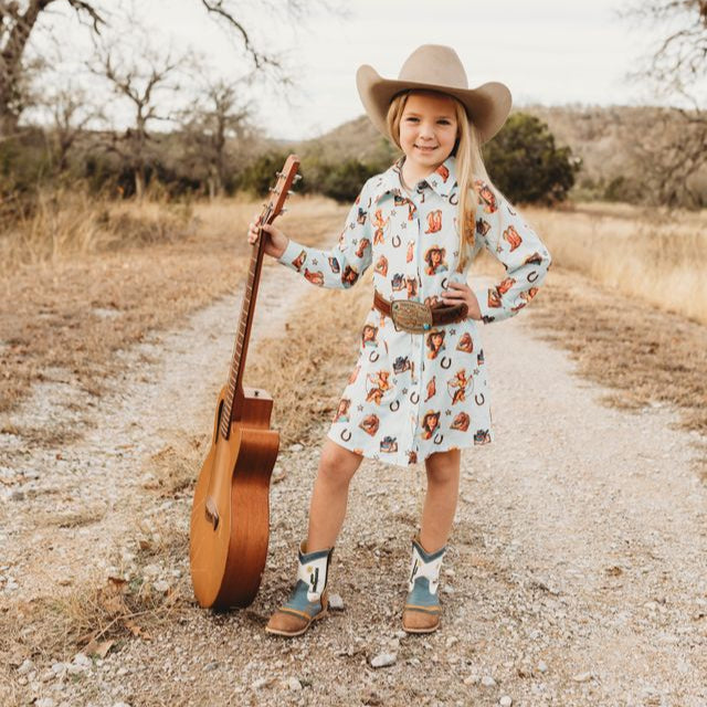 Blue Vintage Cowgirl Pearl Snap LS Dress, 6-7T (Sold in pack of 2)