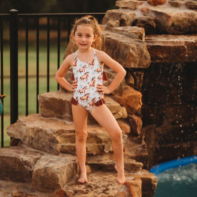 Running Horse Girls Swimsuit, Size 6-7T (Sold pack of 2)