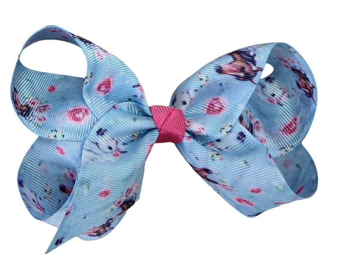 Blue Floral Bow (Sold pack of 6)