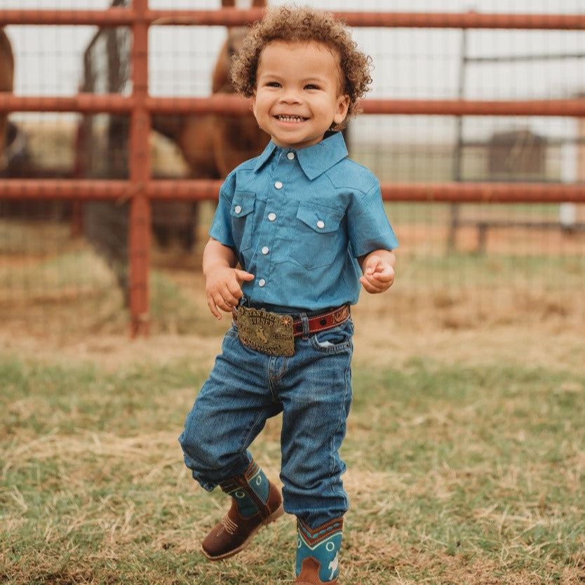 Light Denim SS Pearl Snap Shirt, 6-7 (Sold pack of 4)