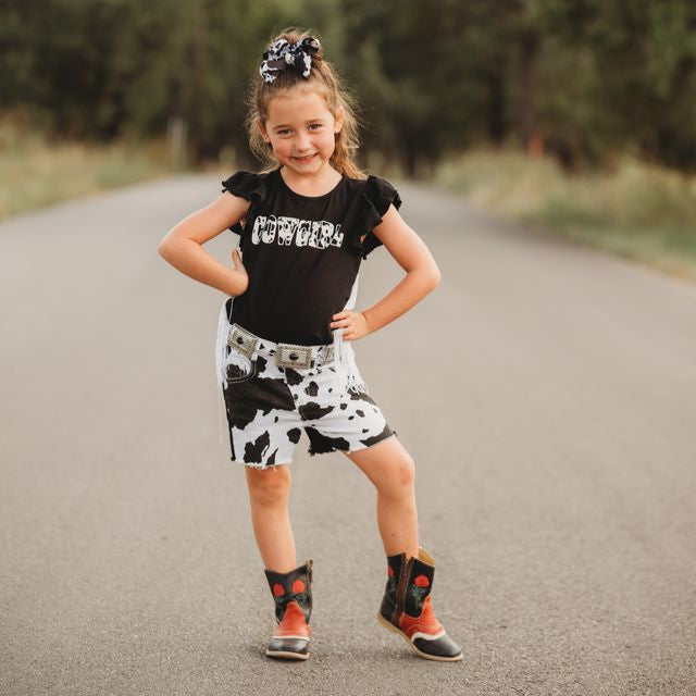 Black Cowprint Shorts, Size 6-7T (Sold pack of 2)