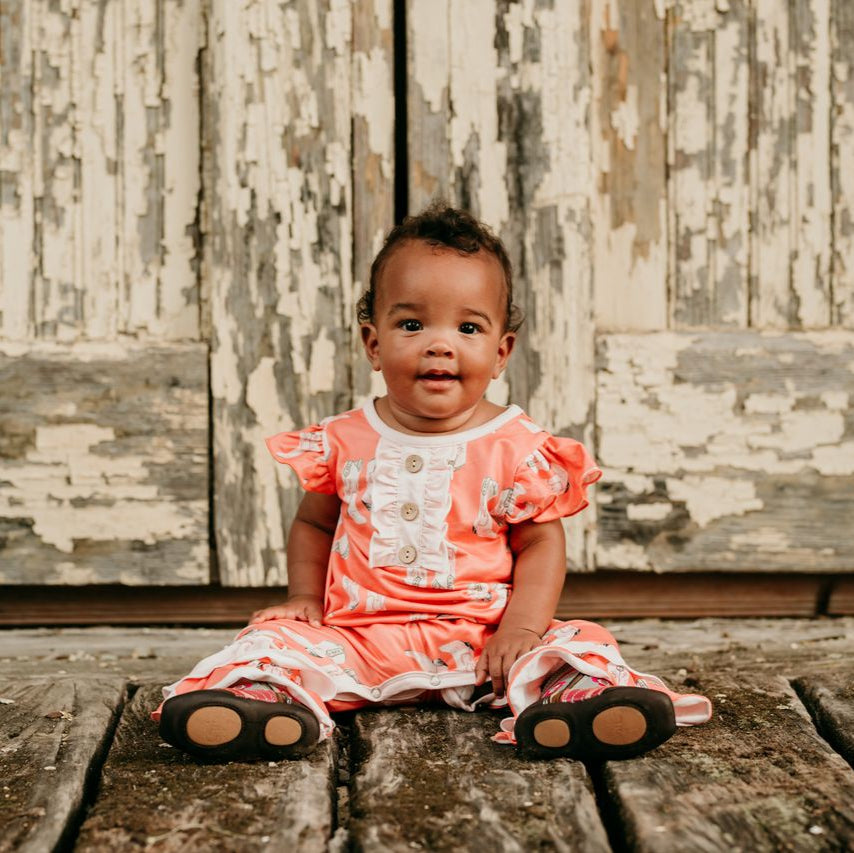 Floral Boot SS Romper, Size 0-2T (Sold pack of 8)