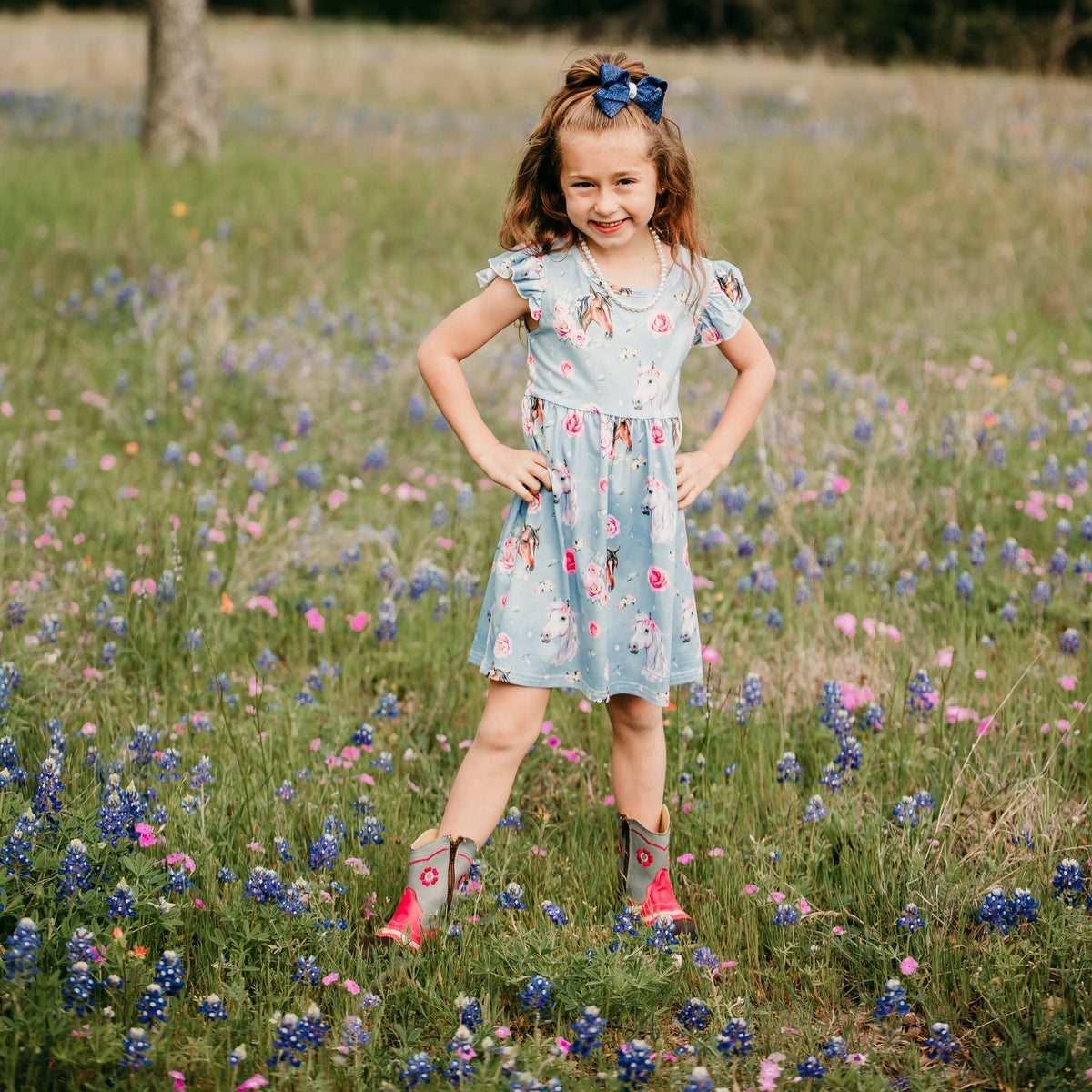 Blue Horse Floral Dress Size 6-7 (Sold pack of 2)
