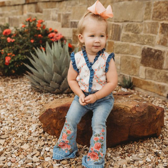 Floral Boot Denim Onesie, Size 0-2T (Sold pack of 8)