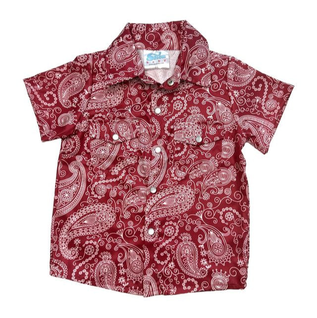 Maroon Paisley SS Pearl Snap Shirt, Size 2T-5T (Sold pack of 8)