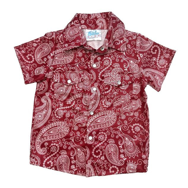 Maroon Paisley SS Pearl Snap Shirt, Size 6-7T (Sold pack of 4)
