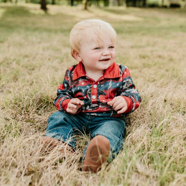 USA Cowboy LS Polo Onesies, 0-18M (Sold pack of 6)