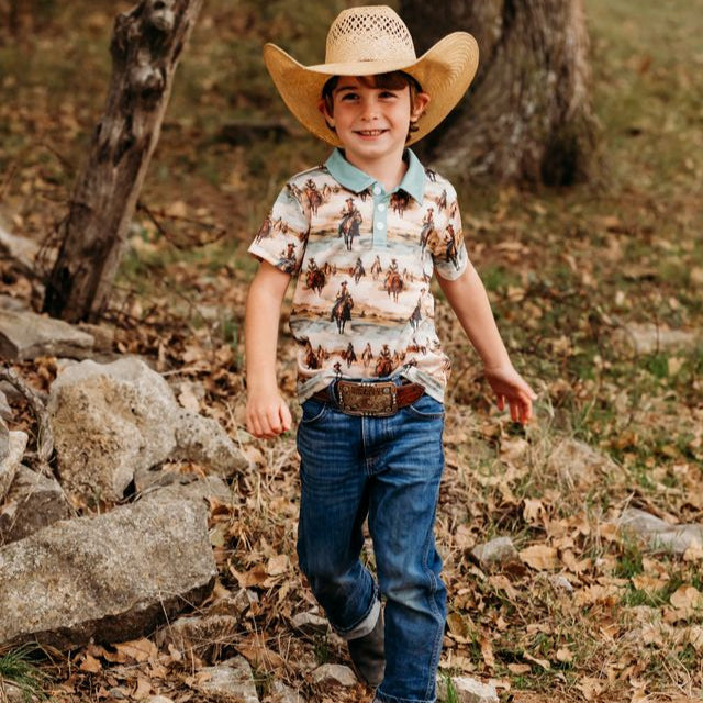 Sunrise Cowboy SS Polo Shirt, Size 6-7 (Sold pack of 4)