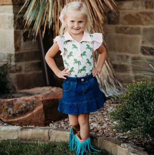 Green & Pink Horse Polo Shirt, Size 3T-5T (Sold pack of 6)