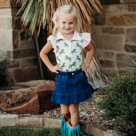 Green & Pink Horse Polo Shirt, Size 6-7 (Sold pack of 4)