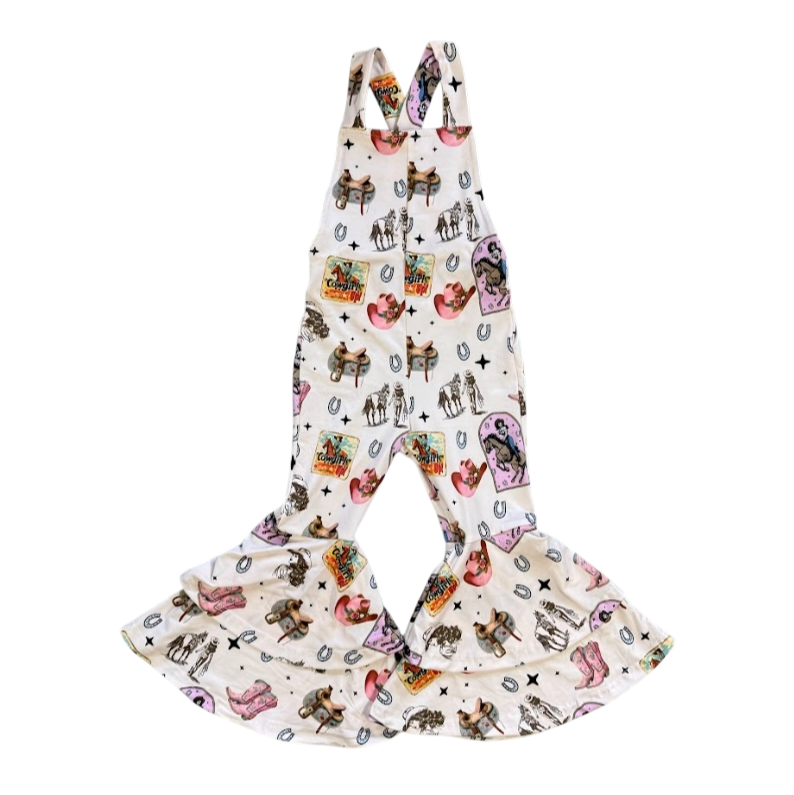Pink Vintage Cowgirl Bell Overalls, Size 6M-5T (Pack of 6)