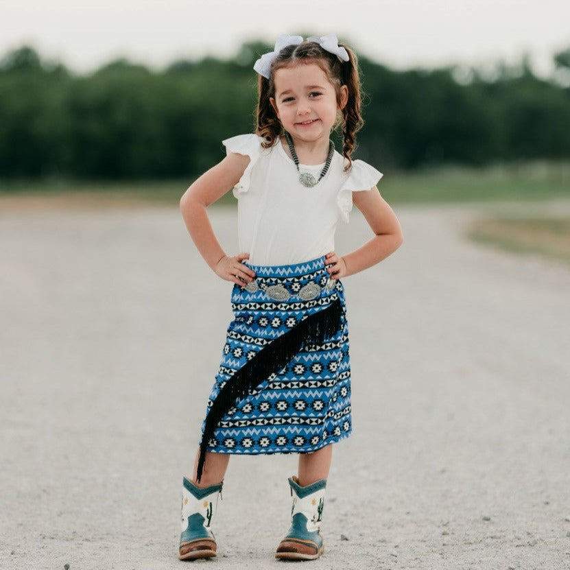 Blue Aztec Long 3/4 Fringe Size 6-7 (Sold pack of 2)