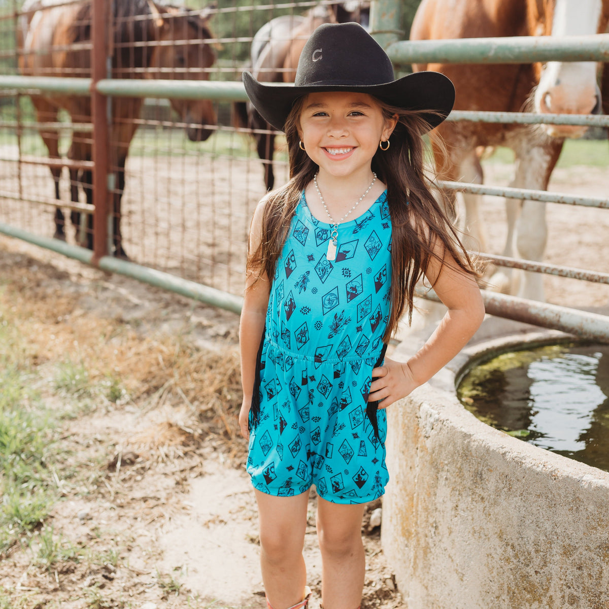 Turq. Diamond Fringe Romper Size 6-7 (Sold pack of 2)