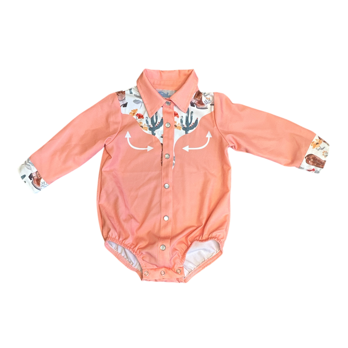 Cactus Pearl Snap Long Sleeve Vintage Onesie, Size 0-2T  (Pack of 8)