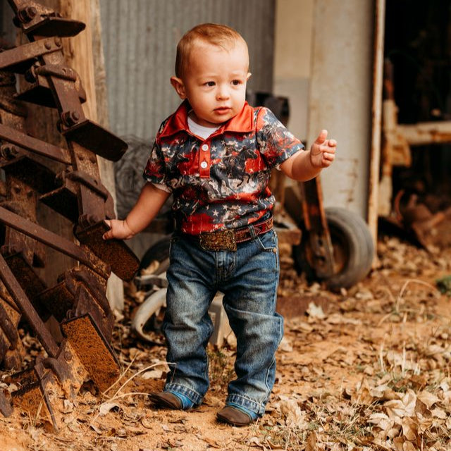 USA Cowboy SS Polo Onesie, Size 0-18M (Sold pack of 6)