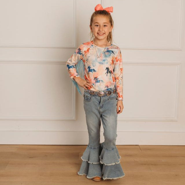 Watercolor Horse LS Fringe Shirt, Size 3T-5T (Pack of 6)