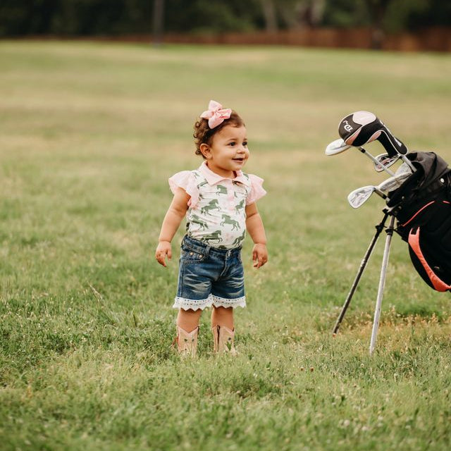 Green & Pink Horse Polo Onesie, Size 0-2T (Pack of 8)