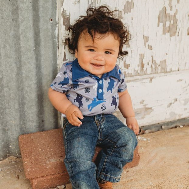 Boys Roughstock Print Polo Onesie, 0-12-18M (Sold pack of 6)