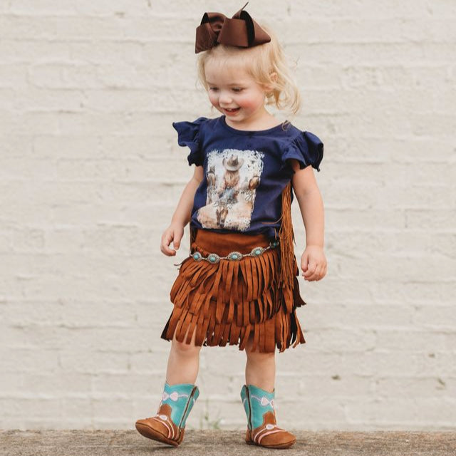 Blame It On My Boots Fringe Onesie, Size 0-2T (Sold pack of 8)