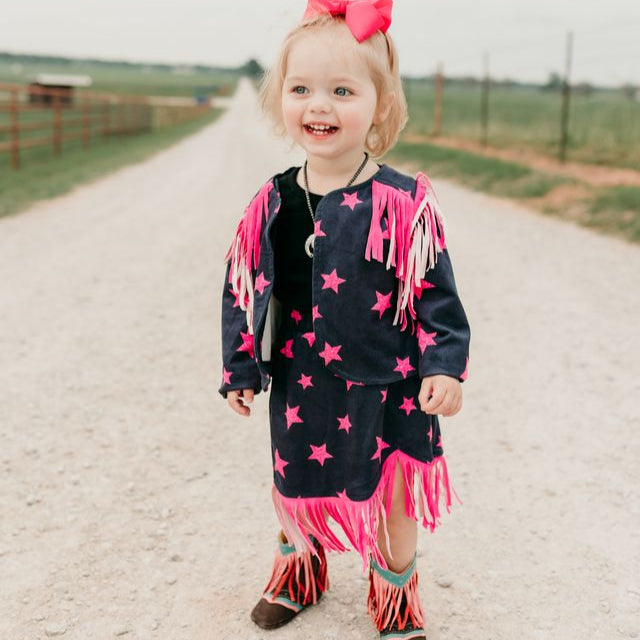 Star Suede Pink/Black Set, Size 0M-5T (Sold pack of 6)