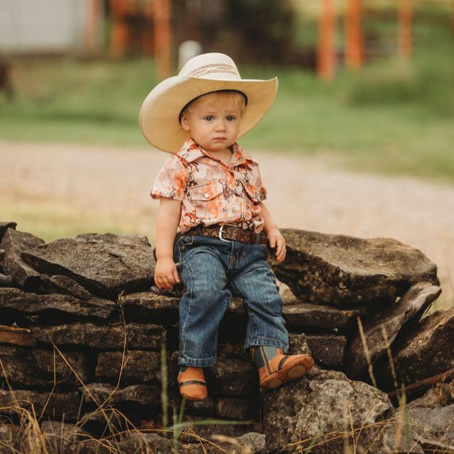 Traveling Cowboy SS Pearl Snap Onesie, Size 0-12-18M ( Sold pack of 6)